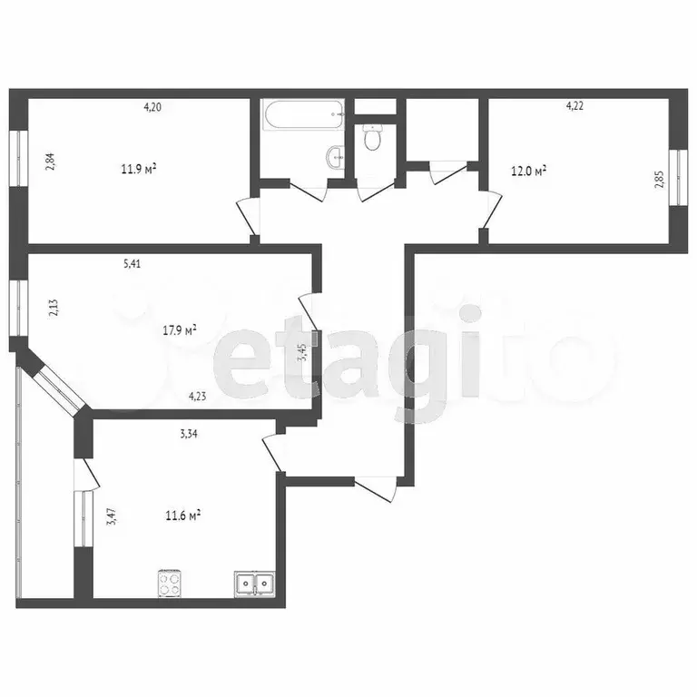 3-к. квартира, 73,2 м, 1/5 эт. - Фото 0