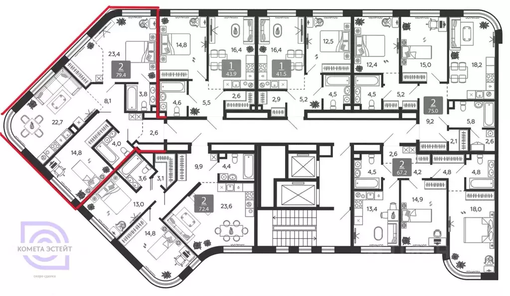 3-к кв. Москва наб. Марка Шагала, 15к1 (79.4 м) - Фото 2