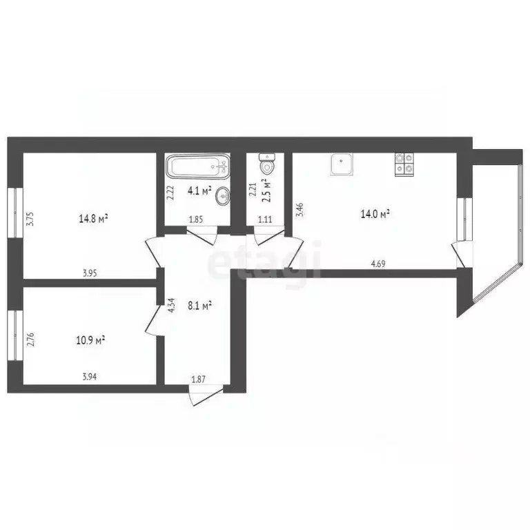 2-к кв. Тюменская область, Тюмень ул. Революции, 228к2 (58.0 м) - Фото 1