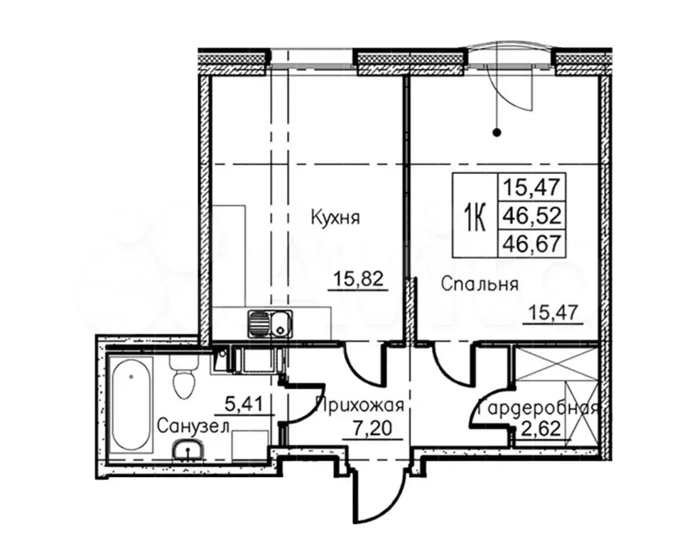 1-к. квартира, 46,7 м, 2/8 эт. - Фото 0