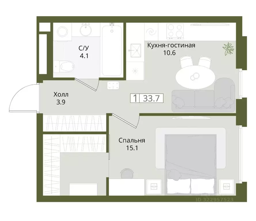 1-к кв. Московская область, Красногорск городской округ, Нахабино пгт  ... - Фото 1