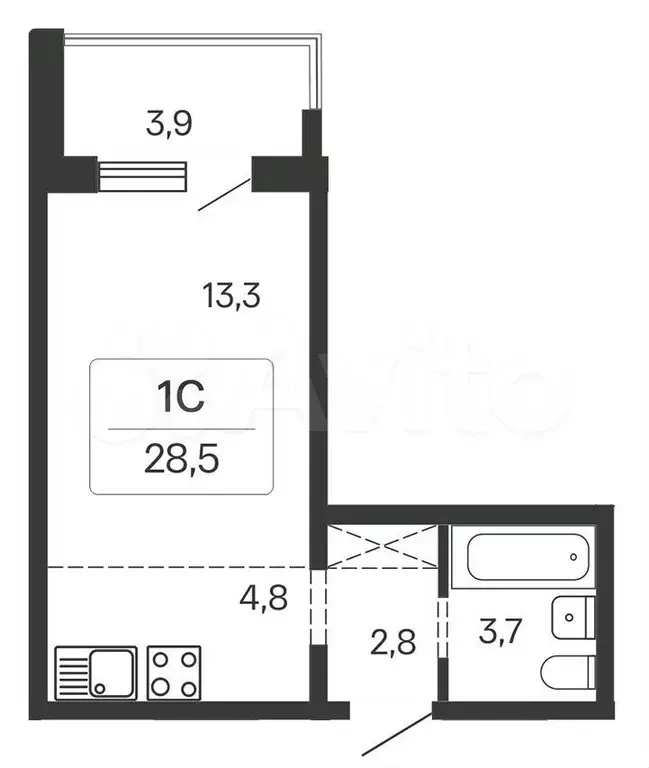 квартира-студия, 28,5 м, 9/17 эт. - Фото 0