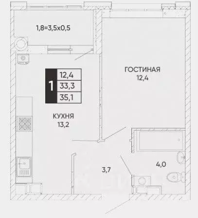 1-к кв. Ростовская область, Ростов-на-Дону Левобережная ул., 6/6с2 ... - Фото 1