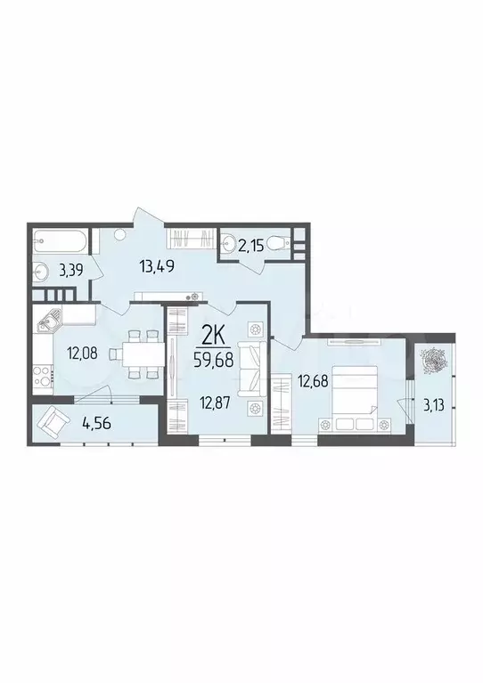 2-к. квартира, 59,7 м, 8/9 эт. - Фото 0