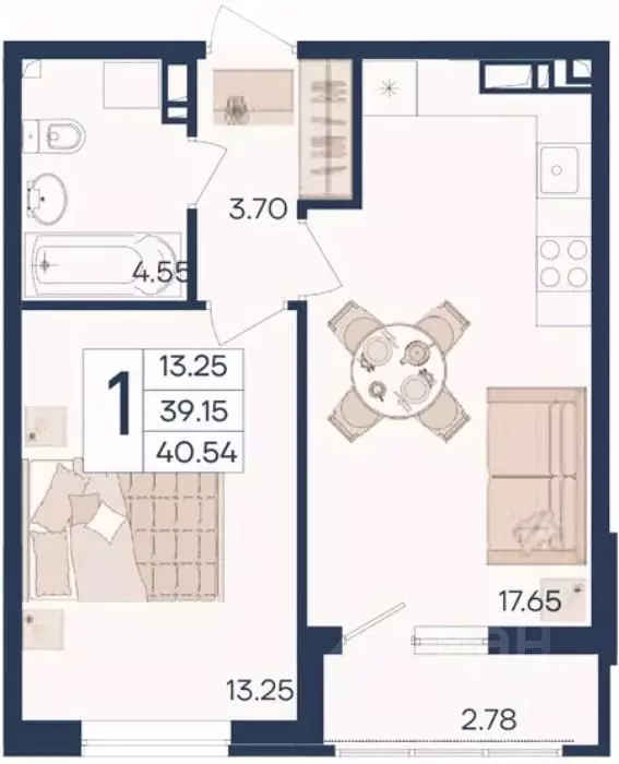 1-к кв. Краснодарский край, Краснодар  (40.54 м) - Фото 1