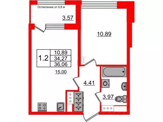 Квартира, 1 комната, 34.27 м - Фото 0