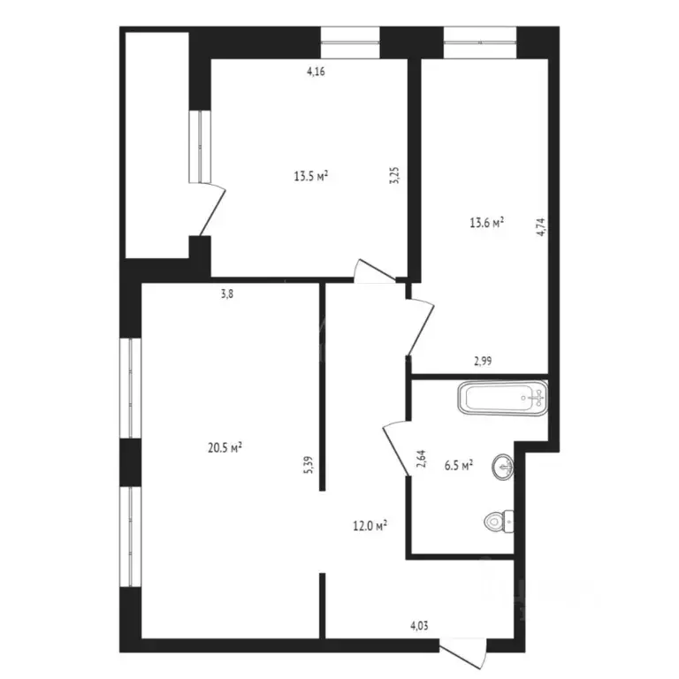 2-к кв. Тюменская область, Тюмень ул. Мельникайте, 36 (68.0 м) - Фото 1