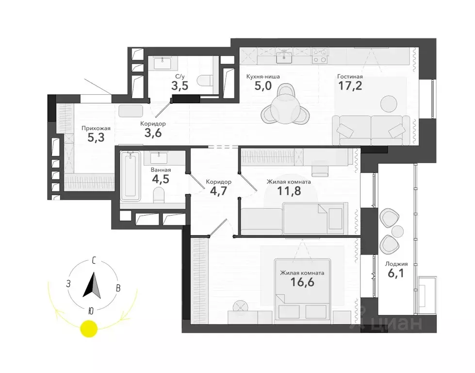 2-к кв. Новосибирская область, Новосибирск ул. Титова, с34 (78.3 м) - Фото 0