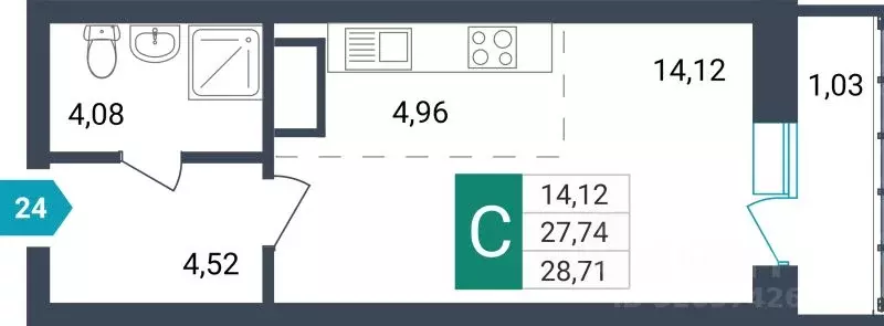Студия Забайкальский край, Чита ул. Бабушкина, 42Б (28.71 м) - Фото 0