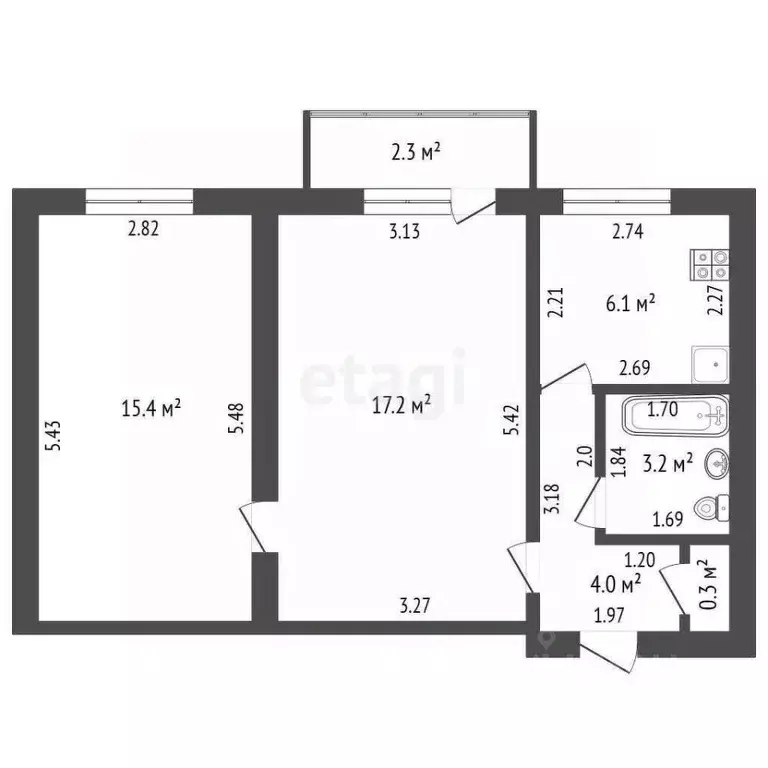 2-к кв. Башкортостан, Стерлитамак ул. Мира, 58 (46.5 м) - Фото 1