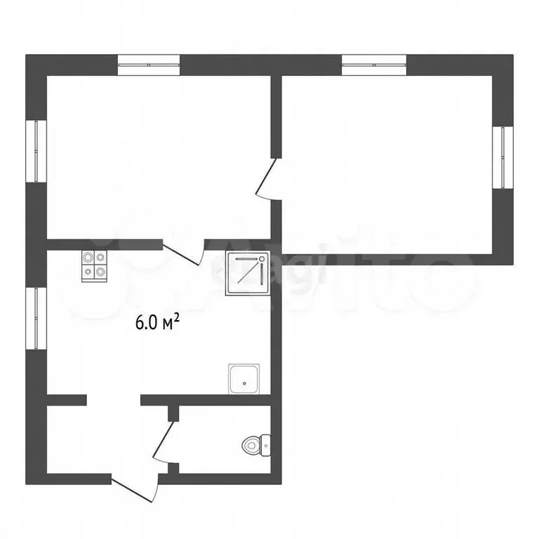 2-к. квартира, 44,4 м, 1/2 эт. - Фото 1