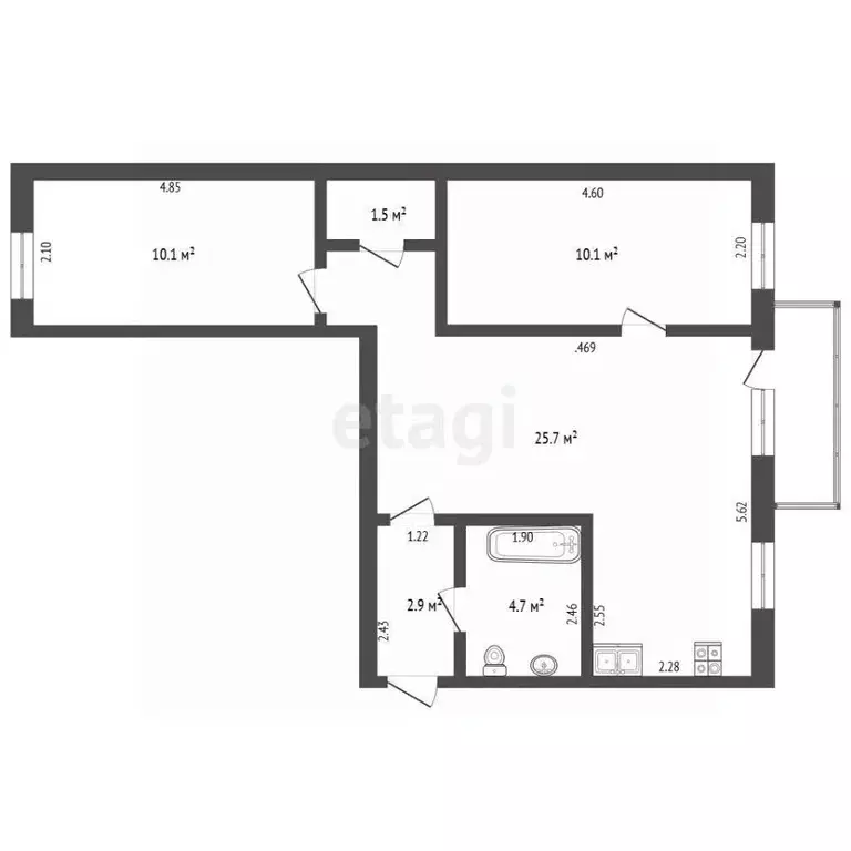 3-к кв. Севастополь ул. Гоголя, 34а (57.4 м) - Фото 2