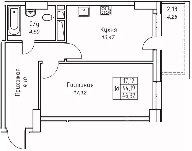 1-к кв. Саха (Якутия), Якутск 11-й кв-л,  (46.32 м) - Фото 0