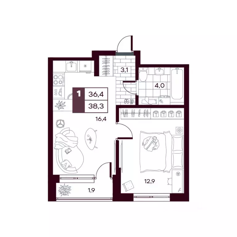 1-к кв. Тюменская область, Тюменский муниципальный округ, д. Дударева ... - Фото 1