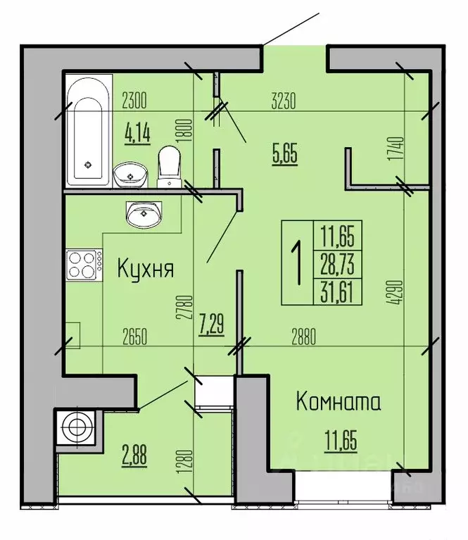 1-к кв. Рязанская область, Рыбное ул. Перспективная, 15 (31.3 м) - Фото 1