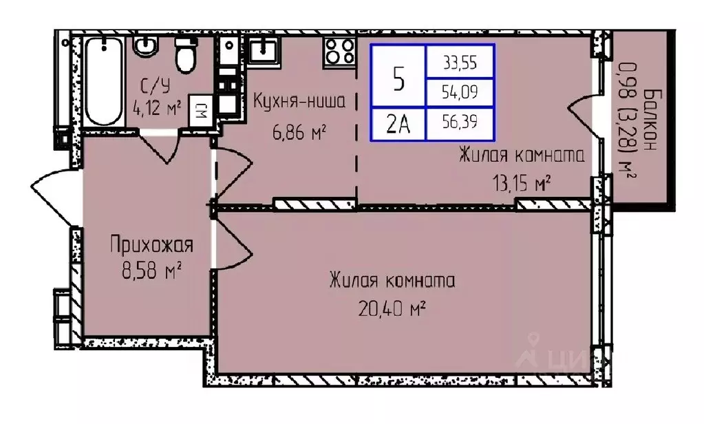 2-к кв. Удмуртия, Ижевск ул. Героя России Ильфата Закирова, 20А (56.39 ... - Фото 0