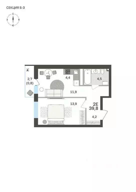 2-к кв. Пермский край, Пермь бул. Гагарина, 72 (39.8 м) - Фото 1