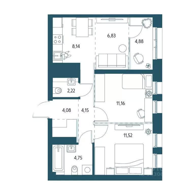 2-к кв. Хабаровский край, Хабаровск Адмирал жилой комплекс (55.29 м) - Фото 1