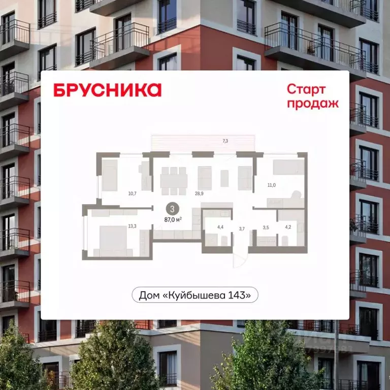 3-к кв. Пермский край, Пермь ул. Куйбышева, 143 (87.0 м) - Фото 1