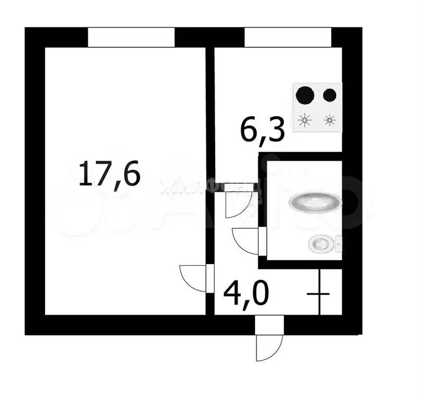 1-к. квартира, 32,1 м, 1/5 эт. - Фото 0