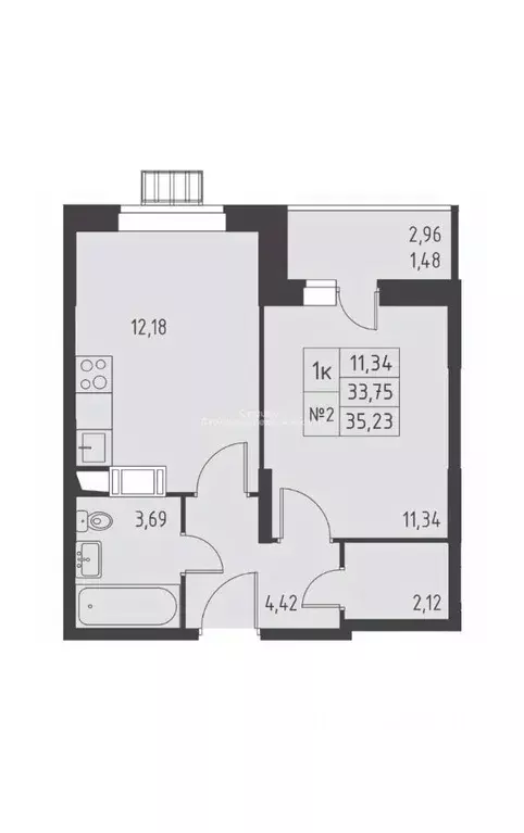 Студия Москва ш. Рязановское, 31к2 (35.23 м) - Фото 1