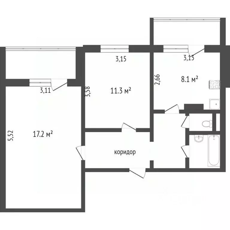 2-к кв. Белгородская область, Белгород ул. Есенина, 54 (50.7 м) - Фото 1