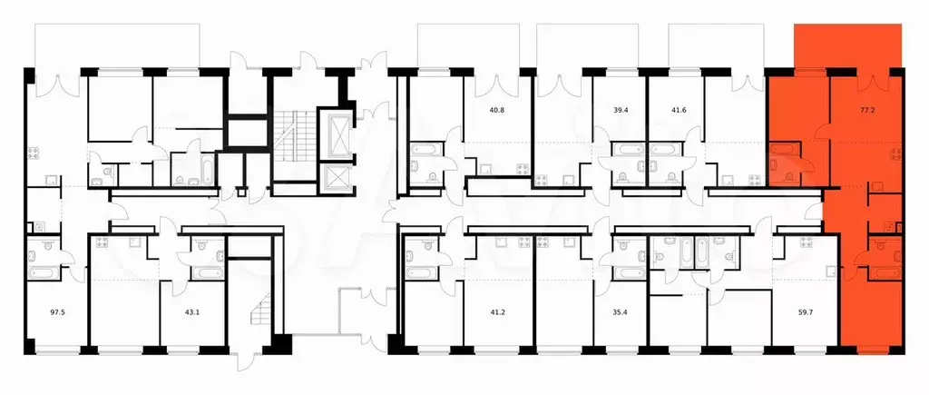 2-к. квартира, 76,1 м, 1/9 эт. - Фото 1