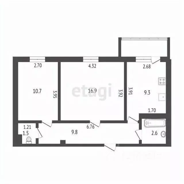 2-к кв. Карачаево-Черкесия, Черкесск ул. Свободы, 62П (50.3 м) - Фото 1