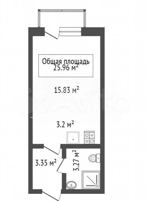 Квартира-студия, 26 м, 2/4 эт. - Фото 0