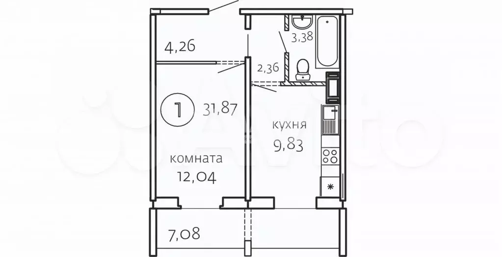 Квартира-студия, 31,9 м, 7/10 эт. - Фото 0