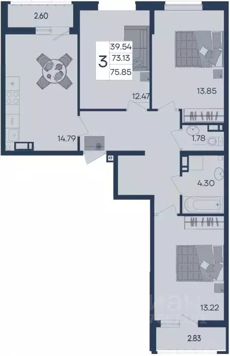 3-к кв. Краснодарский край, Краснодар  (75.85 м) - Фото 1