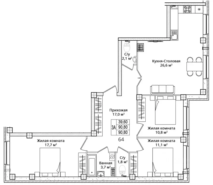 3-к кв. Псковская область, Псковский район, Завеличенская волость, д. ... - Фото 1