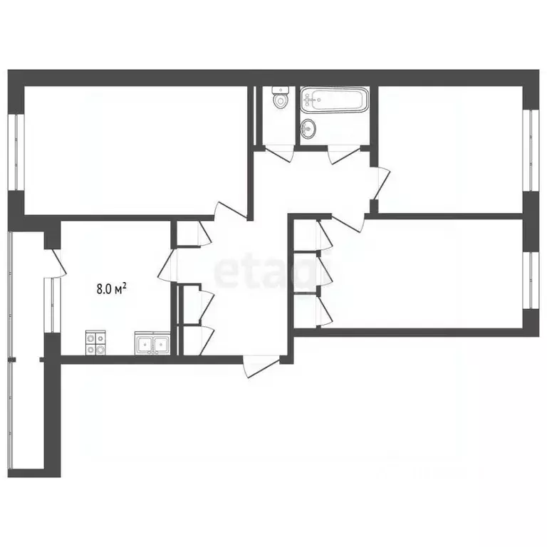 3-к кв. Чувашия, Чебоксары ул. Эльгера, 10 (66.8 м) - Фото 2
