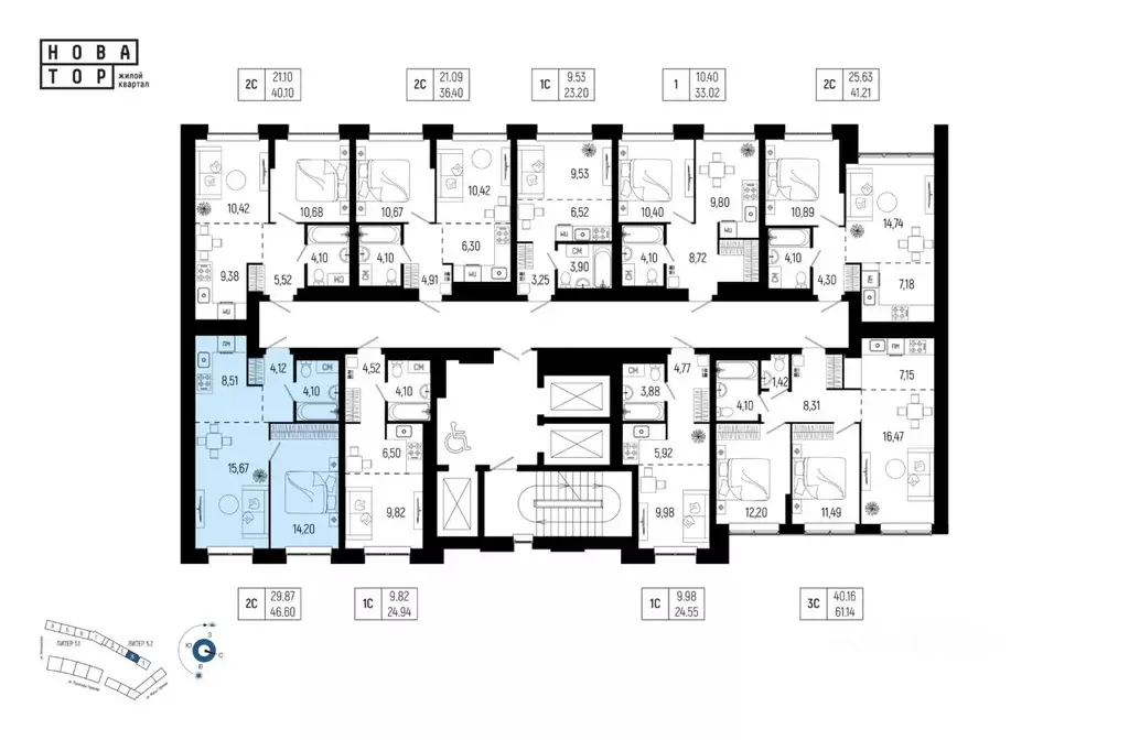 2-к кв. Башкортостан, Уфа Глумилино-1 мкр, Новатор жилой комплекс ... - Фото 2