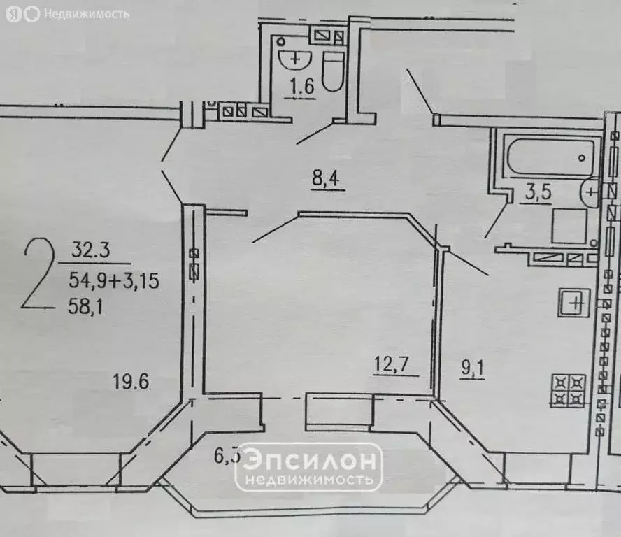 2-комнатная квартира: Курск, улица Радищева, 18 (54.9 м) - Фото 1