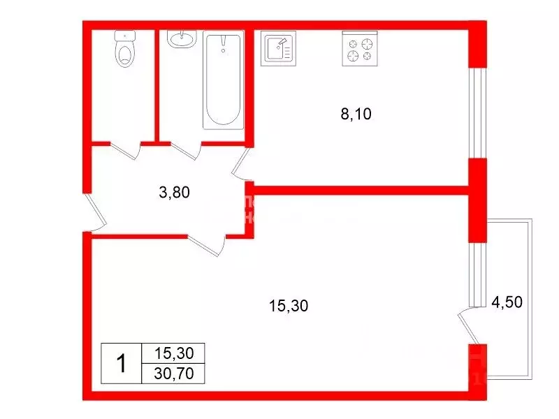 1-к кв. Санкт-Петербург Краснопутиловская ул., 121 (30.7 м) - Фото 2