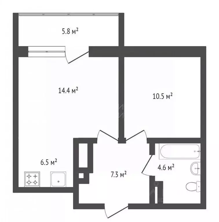 1-к кв. Тюменская область, Тюмень ул. Парада Победы, 13 (43.1 м) - Фото 1