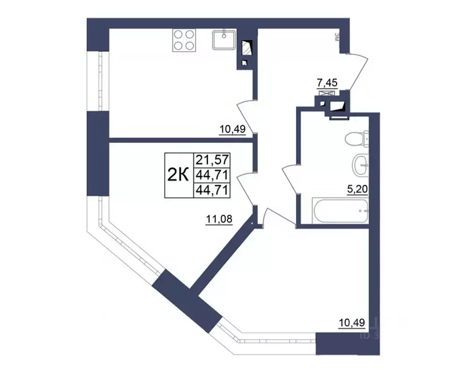 2-к кв. Башкортостан, Уфа Космос жилой комплекс, лит1 (44.8 м) - Фото 1