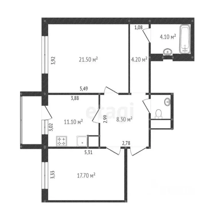 2-к кв. Ямало-Ненецкий АО, Новый Уренгой Оптимистов мкр, 2/2 (68.4 м) - Фото 1