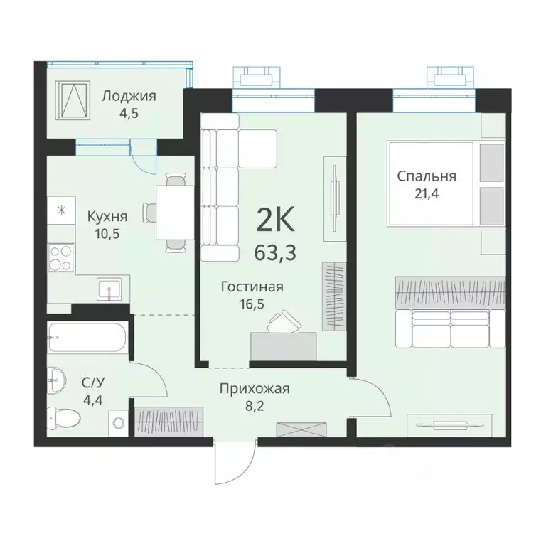 2-к кв. Новосибирская область, Новосибирск ул. Объединения, 28 (63.3 ... - Фото 0