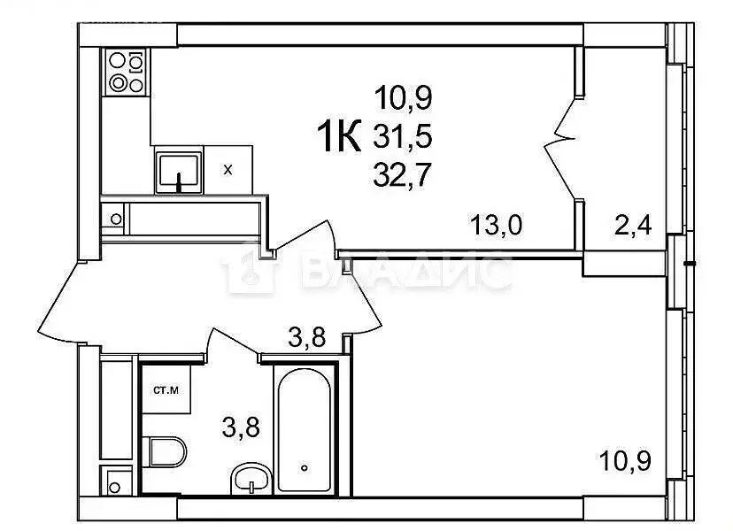 1-комнатная квартира: деревня Анкудиновка, Черкесская улица, 14 (34 м) - Фото 0