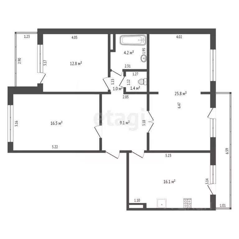 3-к кв. Брянская область, Брянск ул. Брянского Фронта, 28 (86.6 м) - Фото 2