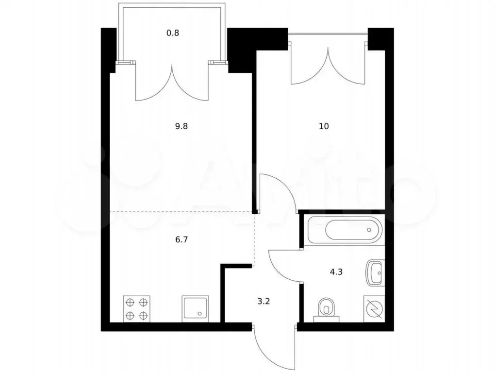 1-к. квартира, 34,8 м, 6/9 эт. - Фото 0