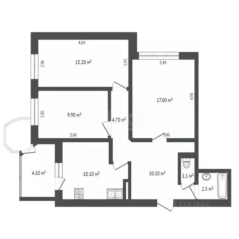3-к кв. Севастополь ул. Астана Кесаева, 15 (73.3 м) - Фото 2