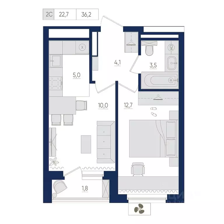 2-к кв. Башкортостан, Уфа Дема жилрайон, Экогород Яркий мкр,  (36.2 м) - Фото 0