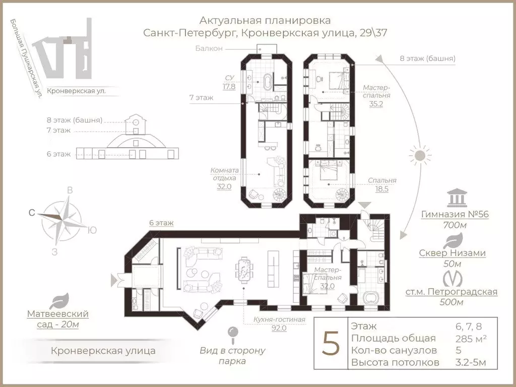 6-к кв. Санкт-Петербург Кронверкская ул., 29/37Б (285.0 м) - Фото 2