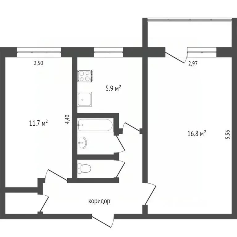 2-к кв. Вологодская область, Вологда Элеваторная ул., 47 (44.4 м) - Фото 2