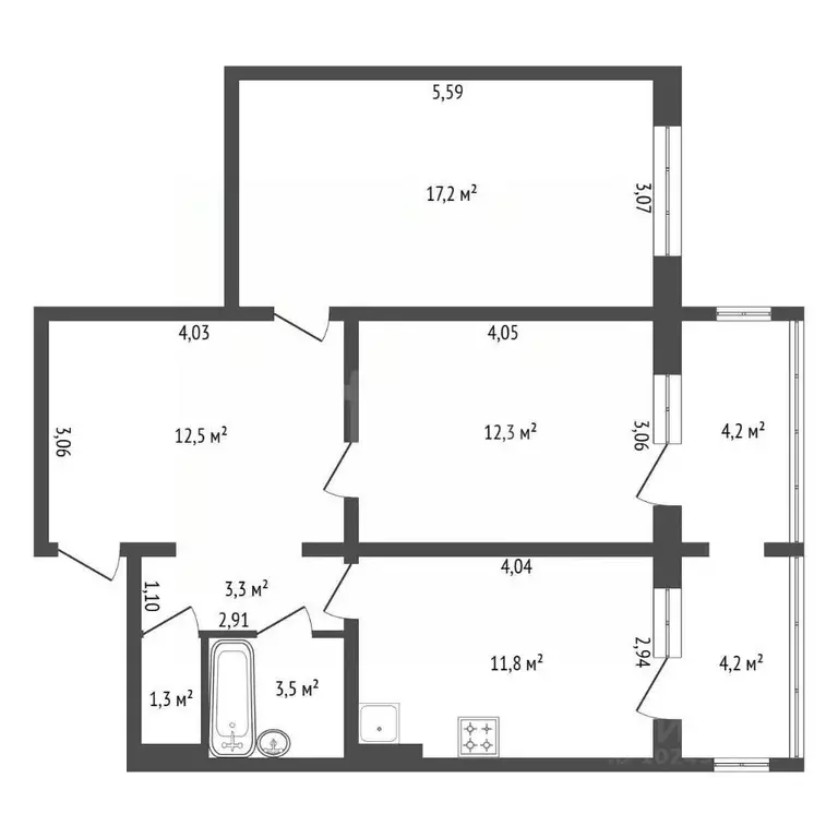 2-к кв. Башкортостан, Уфа Баязита Бикбая ул., 23/2 (64.0 м) - Фото 2