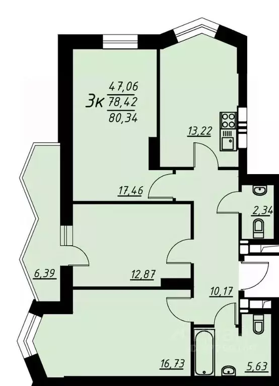 3-к кв. Воронежская область, Воронеж ул. Ворошилова, 10/1 (78.85 м) - Фото 0
