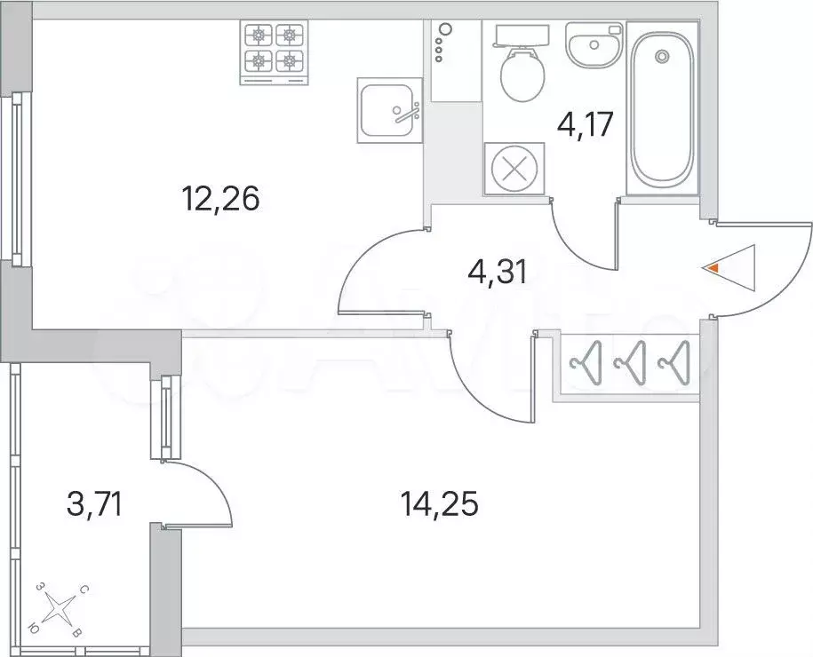 1-к. квартира, 36,9 м, 5/8 эт. - Фото 0